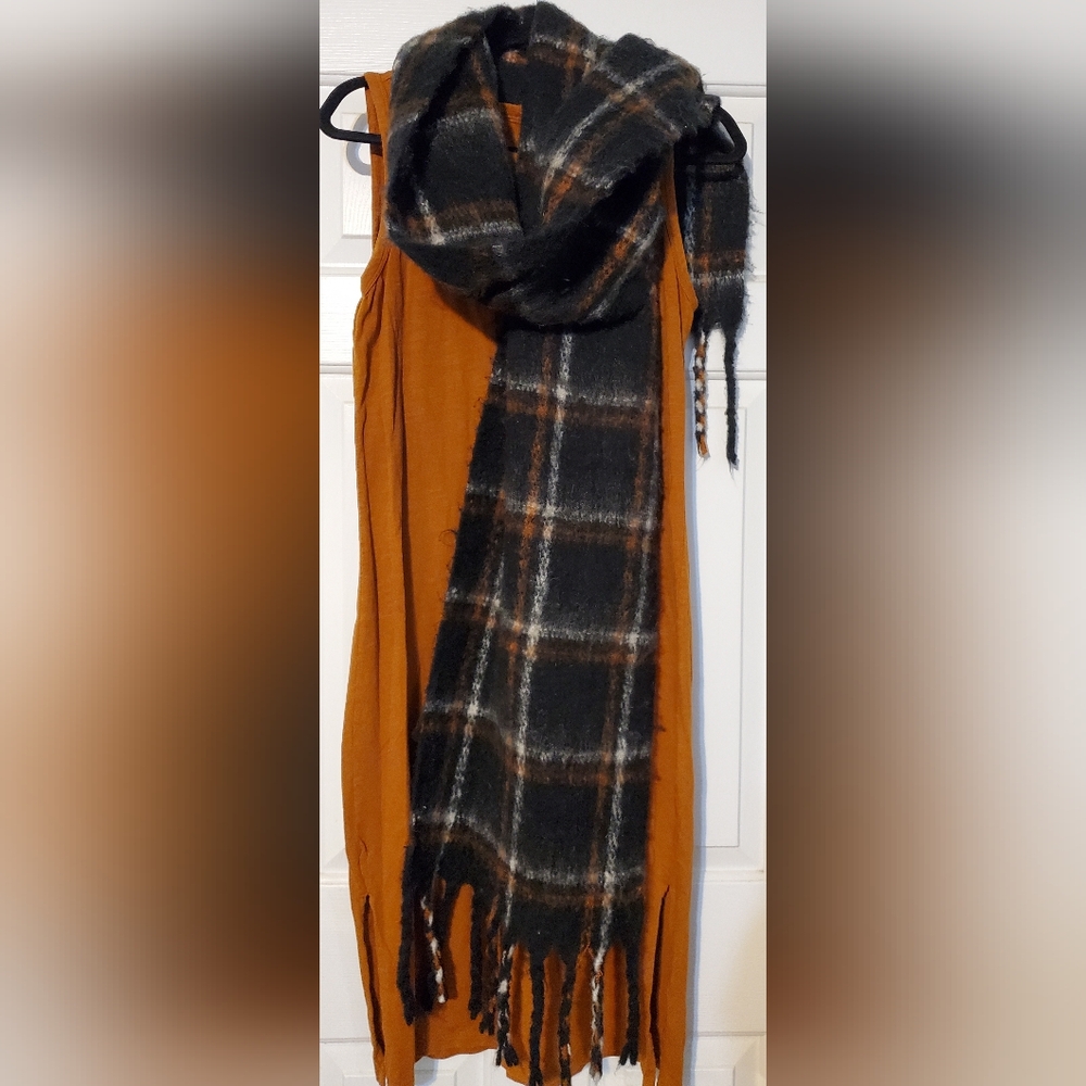 Plaid Scarf and Pumpkin Spice Dress Set